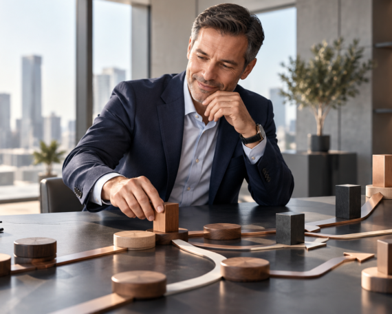 Business professional mapping strategic choices and growth priorities