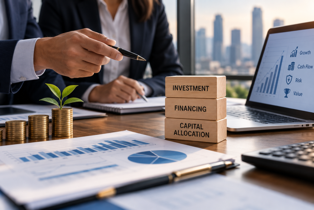 Corporate finance planning with investment, financing and capital allocation decisions