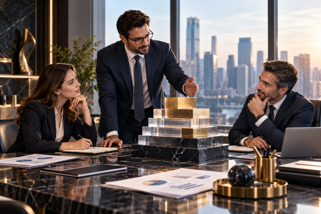 Business leaders evaluating debt and equity options for an optimal capital structure